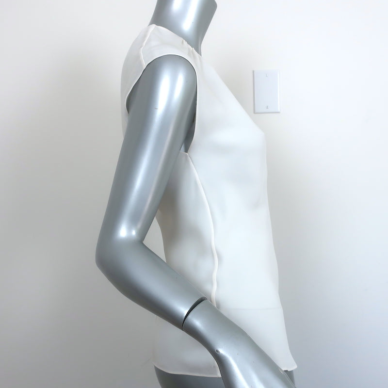 Theory Shirred Neck Top White Silk Size Small Cap Sleeve Blouse NEW