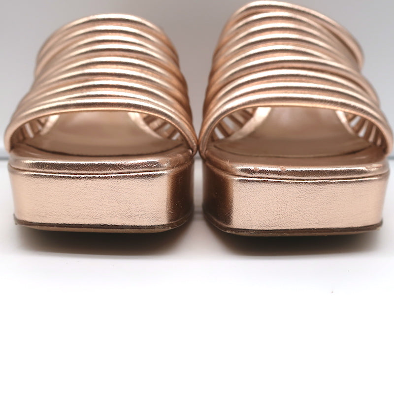 Gianvito Rossi Platform Mule Sandals Lena Rose Gold Metallic Leather Size 35.5