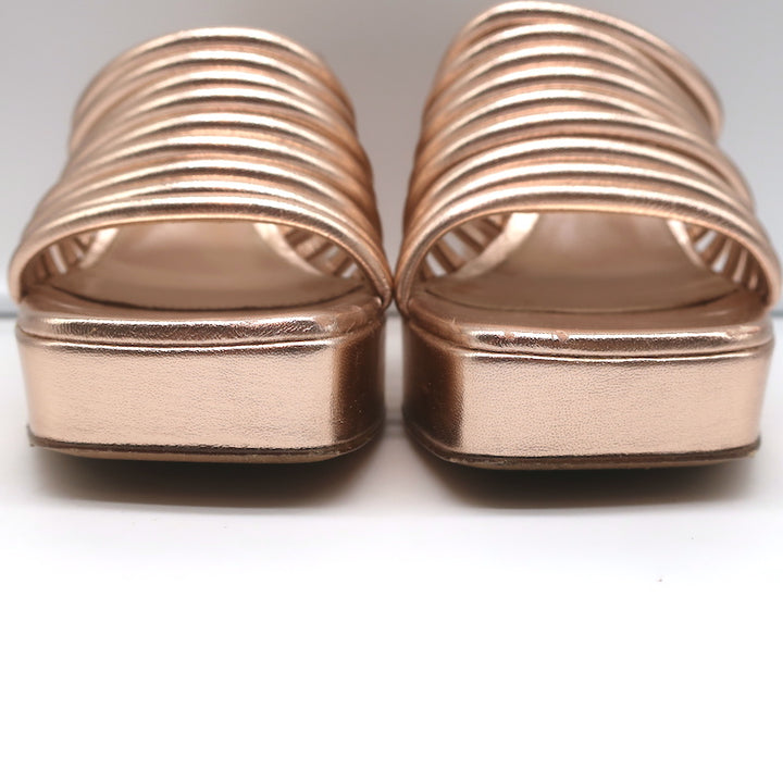 Gianvito Rossi Platform Mule Sandals Lena Rose Gold Metallic Leather Size 35.5