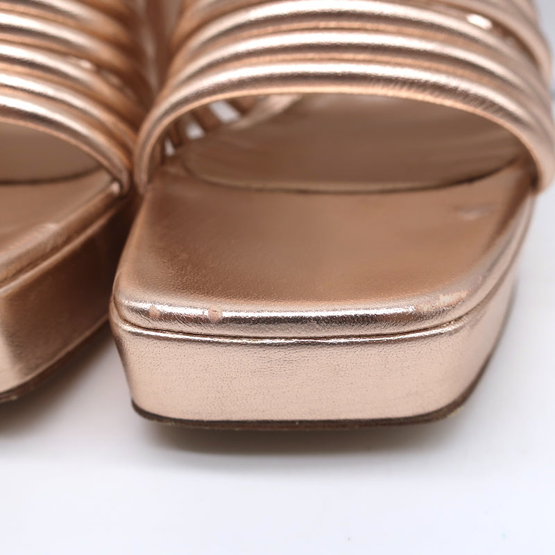 Gianvito Rossi Platform Mule Sandals Lena Rose Gold Metallic Leather Size 35.5