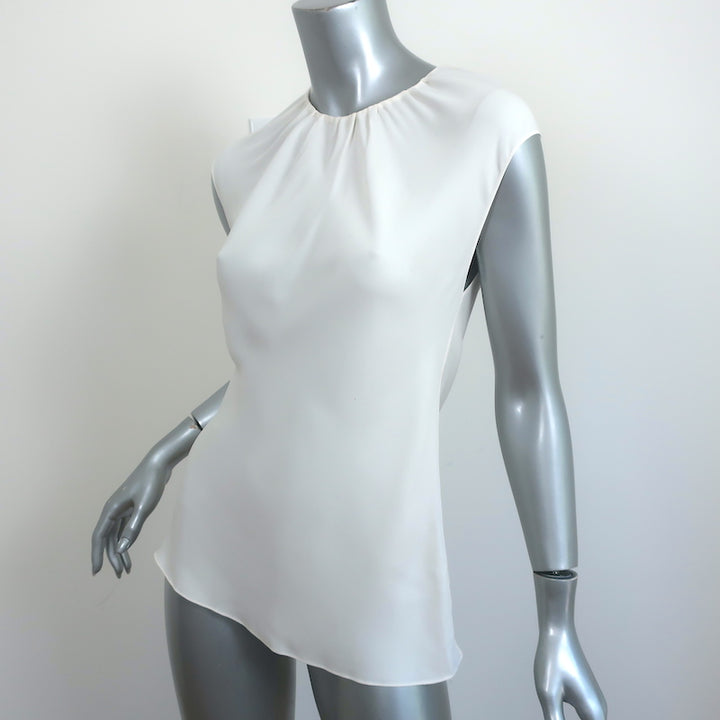 Theory Shirred Neck Top White Silk Size Small Cap Sleeve Blouse NEW