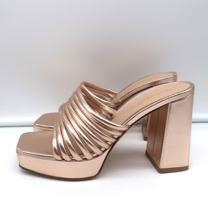 Gianvito Rossi Platform Mule Sandals Lena Rose Gold Metallic Leather Size 35.5