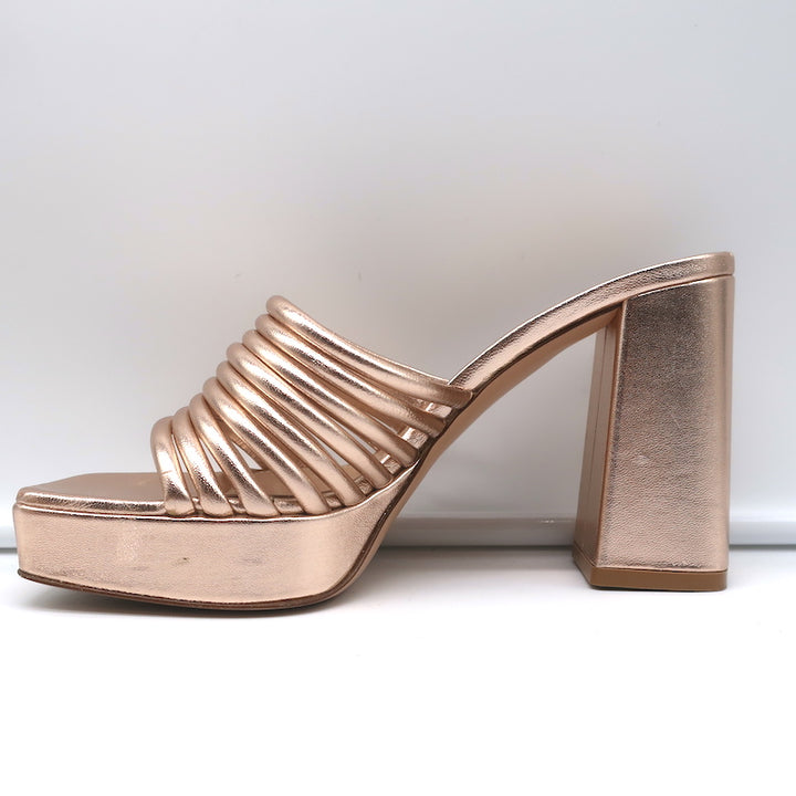 Gianvito Rossi Platform Mule Sandals Lena Rose Gold Metallic Leather Size 35.5