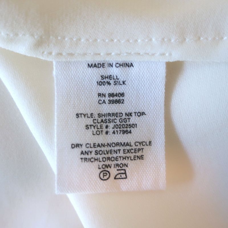 Theory Shirred Neck Top White Silk Size Small Cap Sleeve Blouse NEW