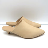 Jenni Kayne Kitten Heel Mules Beige Oiled Leather Size 36
