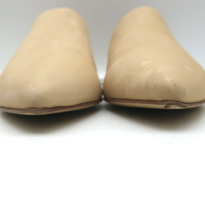 Jenni Kayne Kitten Heel Mules Beige Oiled Leather Size 36
