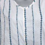 Nili Lotan Blouse Provence White/Navy Embroidered Stripe Cotton Size Small NEW