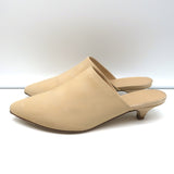 Jenni Kayne Kitten Heel Mules Beige Oiled Leather Size 36