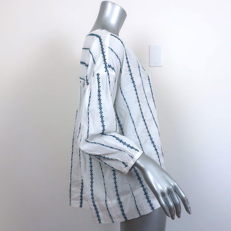 Nili Lotan Blouse Provence White/Navy Embroidered Stripe Cotton Size Small NEW