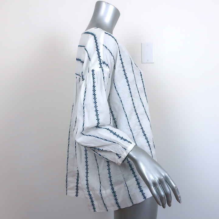 Nili Lotan Blouse Provence White/Navy Embroidered Stripe Cotton Size Small NEW