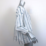 Nili Lotan Blouse Provence White/Navy Embroidered Stripe Cotton Size Small NEW