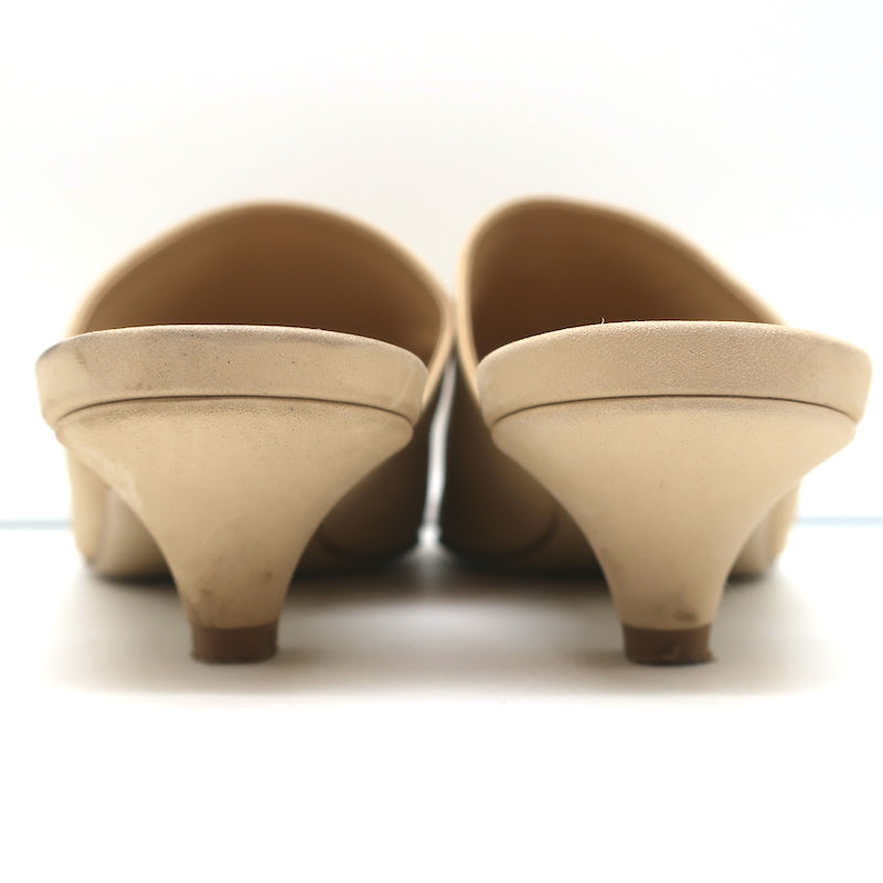 Jenni Kayne Kitten Heel Mules Beige Oiled Leather Size 36