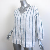 Nili Lotan Blouse Provence White/Navy Embroidered Stripe Cotton Size Small NEW