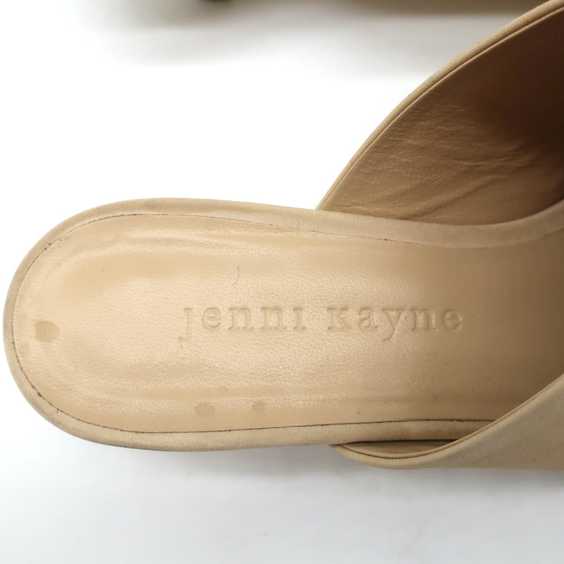Jenni Kayne Kitten Heel Mules Beige Oiled Leather Size 36
