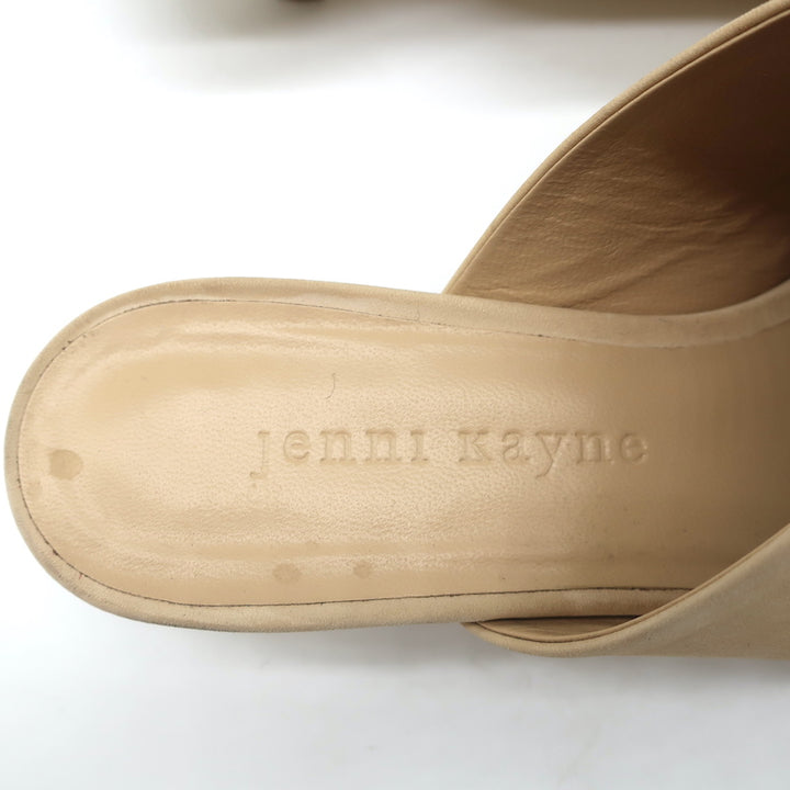 Jenni Kayne Kitten Heel Mules Beige Oiled Leather Size 36