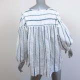 Nili Lotan Blouse Provence White/Navy Embroidered Stripe Cotton Size Small NEW