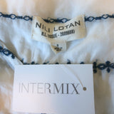 Nili Lotan Blouse Provence White/Navy Embroidered Stripe Cotton Size Small NEW