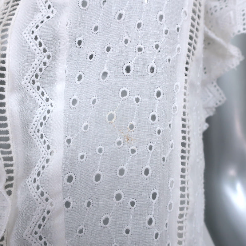 FRAME Top Lauren White Broderie Anglaise Ramie Size Small Sleeveless Blouse