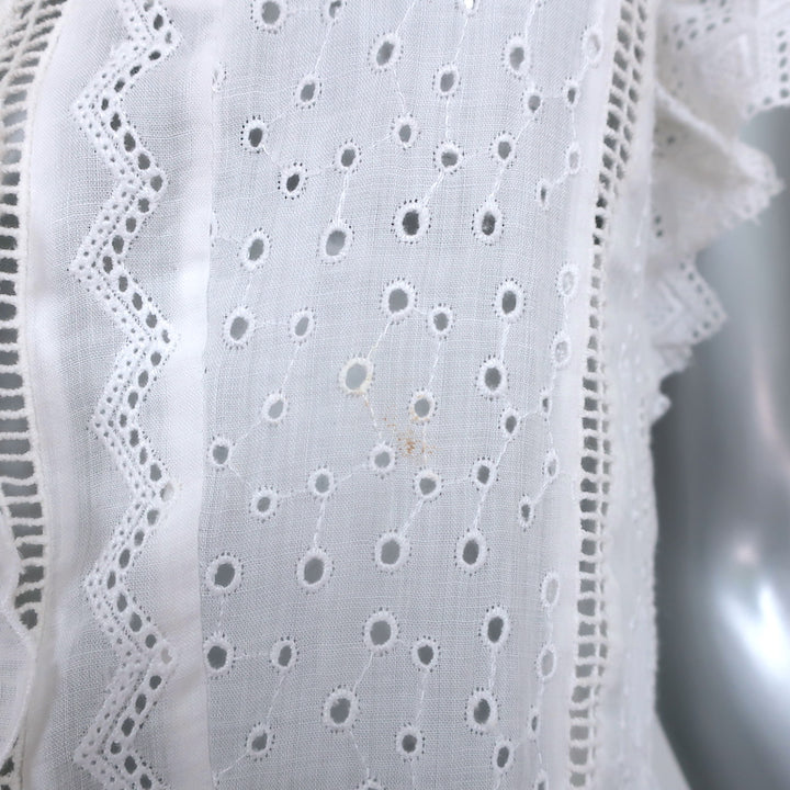 FRAME Top Lauren White Broderie Anglaise Ramie Size Small Sleeveless Blouse