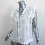 FRAME Top Lauren White Broderie Anglaise Ramie Size Small Sleeveless Blouse