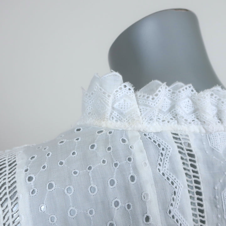 FRAME Top Lauren White Broderie Anglaise Ramie Size Small Sleeveless Blouse