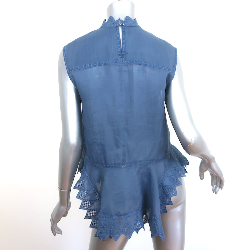 Isabel Marant Embroidered Top Nust Blue Ramie Size 34 Sleeveless Blouse