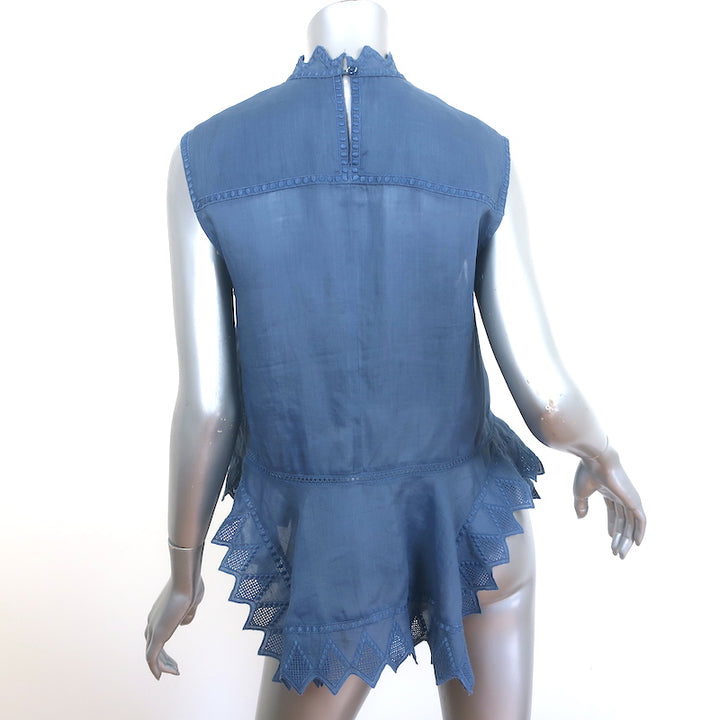 Isabel Marant Embroidered Top Nust Blue Ramie Size 34 Sleeveless Blouse