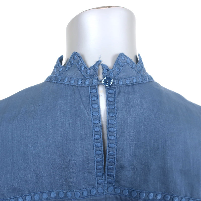 Isabel Marant Embroidered Top Nust Blue Ramie Size 34 Sleeveless Blouse