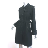 Burberry London Single Breasted Trench Coat Black Cotton-Blend Size US 4