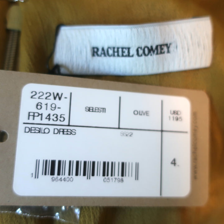 Rachel Comey Beaded Midi Dress Desilo Olive Satin Size 4 Long Sleeve V-Neck NEW