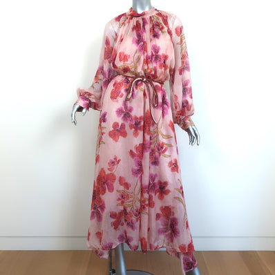 Forte Forte Maxi Dress Orchidea Fabulosa Pink Floral Print Silk Chiffon Size 0
