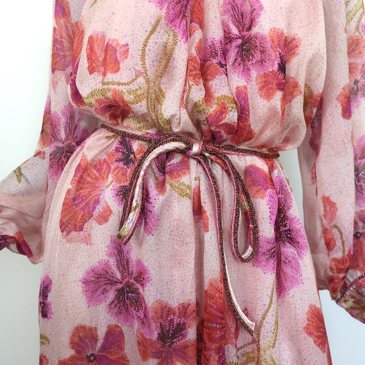 Forte Forte Maxi Dress Orchidea Fabulosa Pink Floral Print Silk Chiffon Size 0
