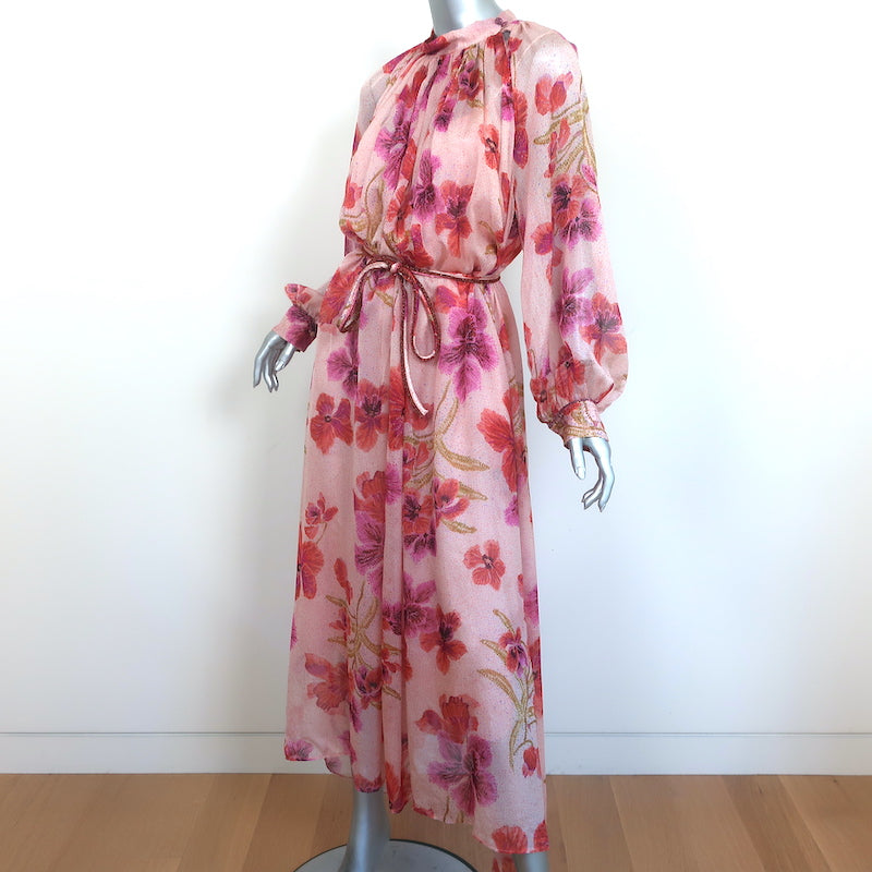 Forte Forte Maxi Dress Orchidea Fabulosa Pink Floral Print Silk Chiffon Size 0
