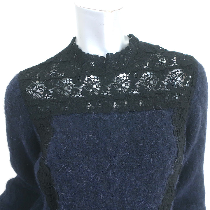 SEA Lace-Inset Sweater Navy Alpaca-Blend Cable Knit Size Small