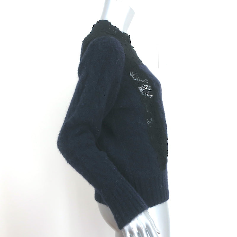 SEA Lace-Inset Sweater Navy Alpaca-Blend Cable Knit Size Small