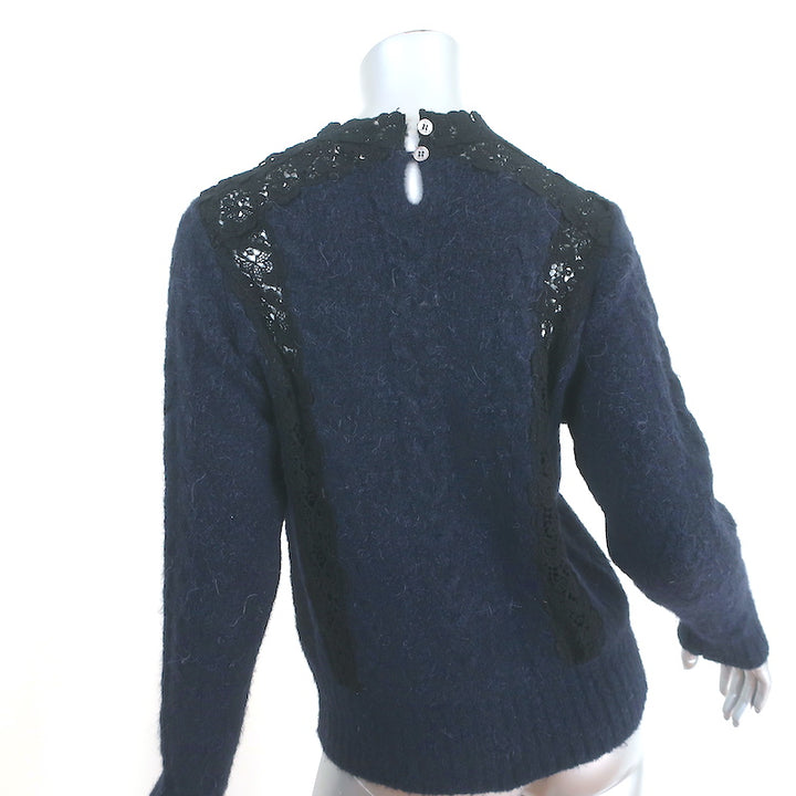 SEA Lace-Inset Sweater Navy Alpaca-Blend Cable Knit Size Small