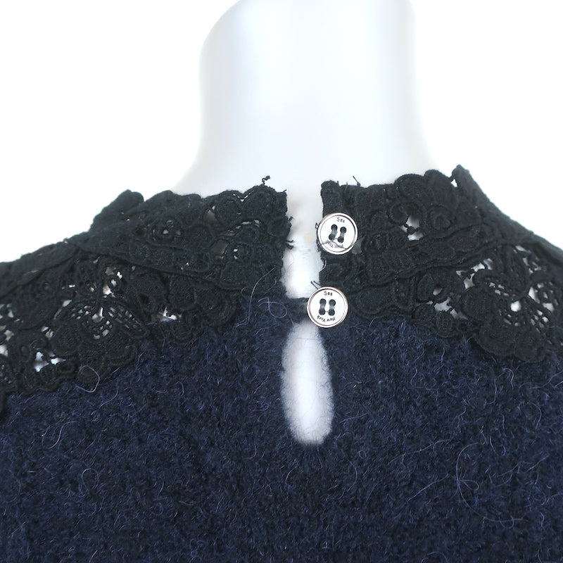 SEA Lace-Inset Sweater Navy Alpaca-Blend Cable Knit Size Small