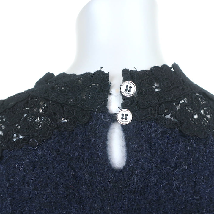 SEA Lace-Inset Sweater Navy Alpaca-Blend Cable Knit Size Small