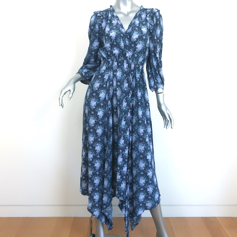 LoveShackFancy Handkerchief Hem Maxi Dress Milton Navy Floral Print Si Celebrity Owned LoveShackFancy Handkerchief Hem Maxi Dress Milton Navy Floral Print Si Celebrity Owned
