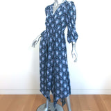 LoveShackFancy Handkerchief Hem Maxi Dress Milton Navy Floral Print Size Small