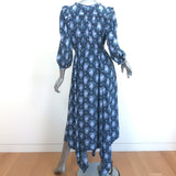 LoveShackFancy Handkerchief Hem Maxi Dress Milton Navy Floral Print Size Small