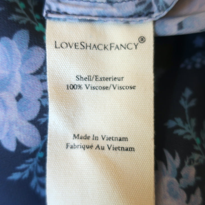 LoveShackFancy Handkerchief Hem Maxi Dress Milton Navy Floral Print Size Small