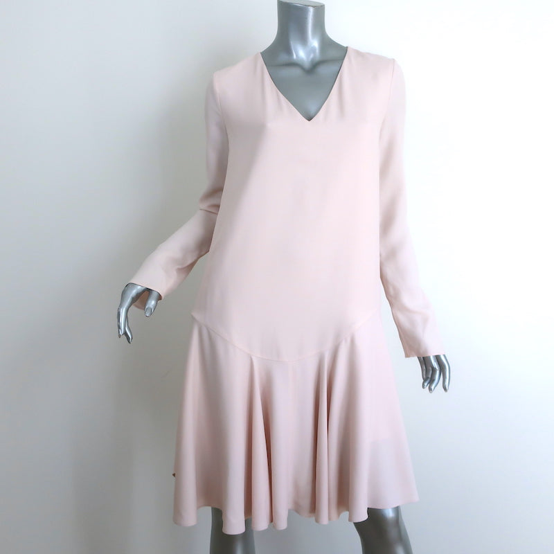 Chloe Drop Waist Shift Dress Light Pink Crepe Size 36 Long Sleeve V-Ne Celebrity Owned Chloe Drop Waist Shift Dress Light Pink Crepe Size 36 Long Sleeve V-Ne Celebrity Owned