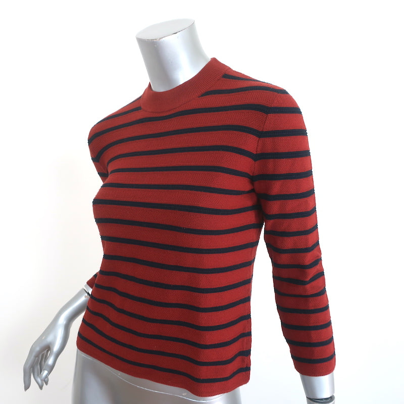 Theory Sweater Lemdora Prosecco Burnt Paprika/Navy Striped Knit Size Small
