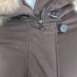 Theory Fur Hood Puffer Jacket Stert Brown Stretch Cotton Size Petite