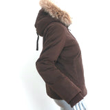 Theory Fur Hood Puffer Jacket Stert Brown Stretch Cotton Size Petite
