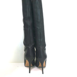 Jimmy Choo Over the Knee Boots Black Grained Leather Size 37.5 High Heel