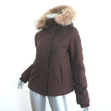 Theory Fur Hood Puffer Jacket Stert Brown Stretch Cotton Size Petite