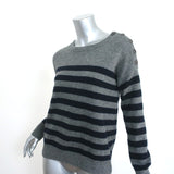 Vince Shoulder-Button Cashmere Sweater Gray/Navy Stripe Size Extra Small