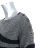 Vince Shoulder-Button Cashmere Sweater Gray/Navy Stripe Size Extra Small